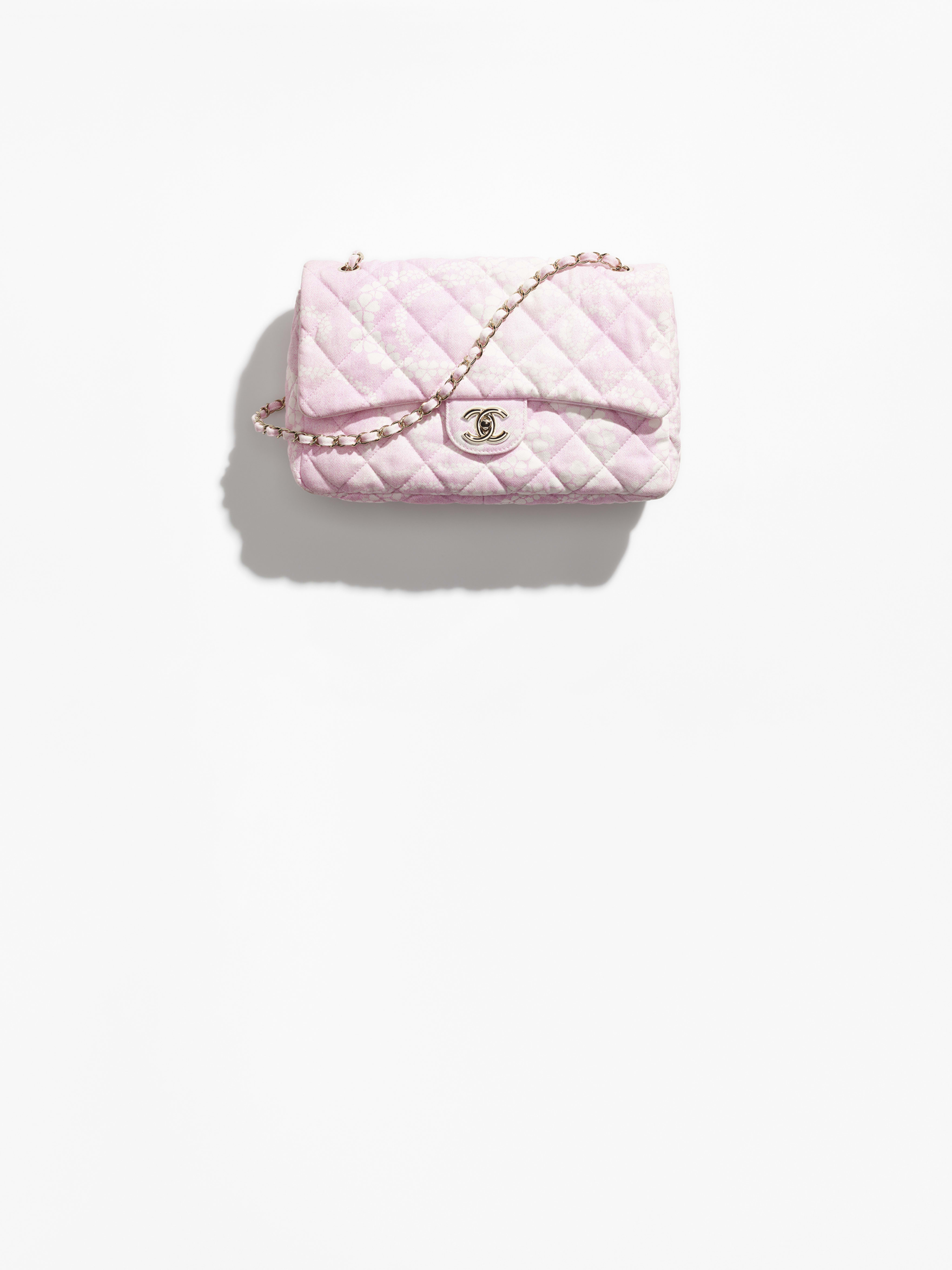Maxi borsa - Rosa chiaro & bianco - Denim stampato & metallo effetto dorato - vista artistica 1 grande